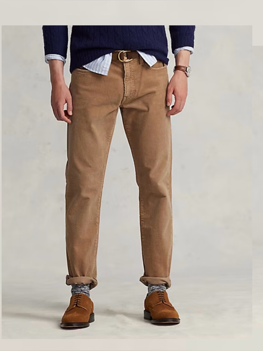 Polo Ralph Lauren Varick Slim Straight Corduroy Pants Tan Camel 36x30 Men